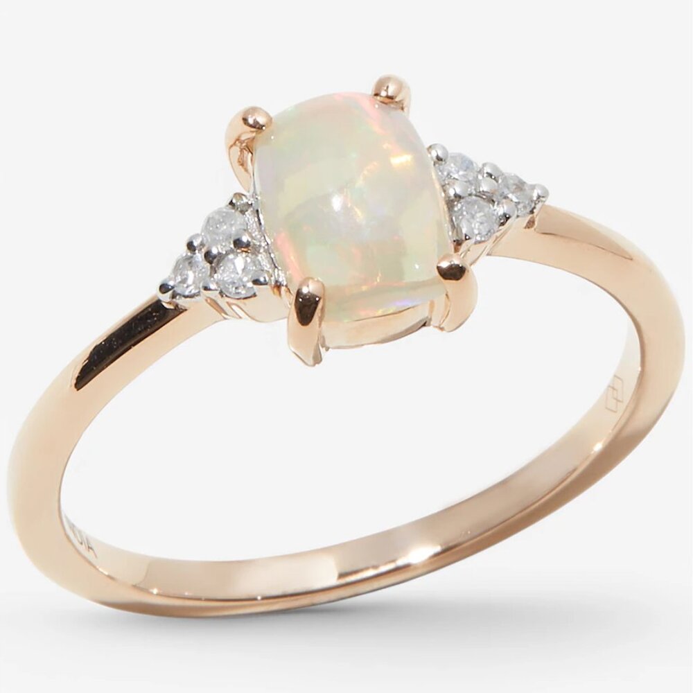 10K Rose Gold 0.70ctw Ethiopian Opal & Diamond Ring